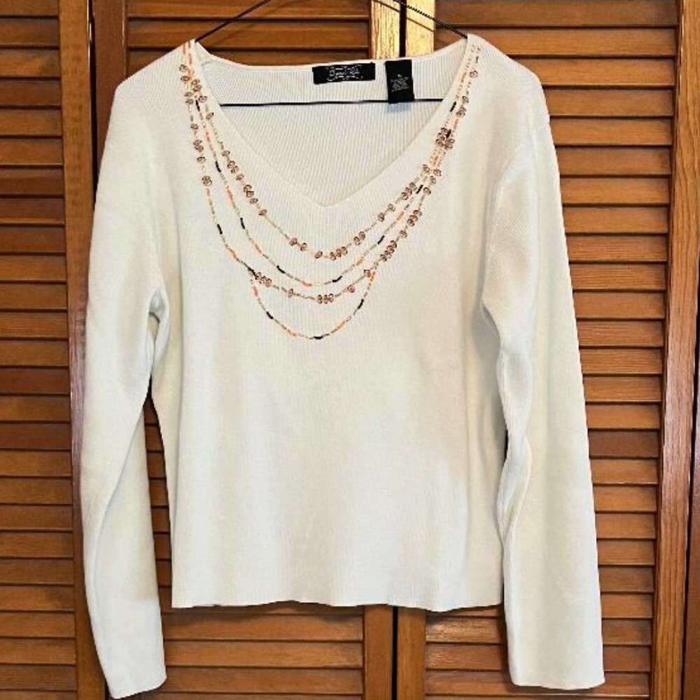 Vintage Crystal Kobe Beaded Neckline Pullover Sweater